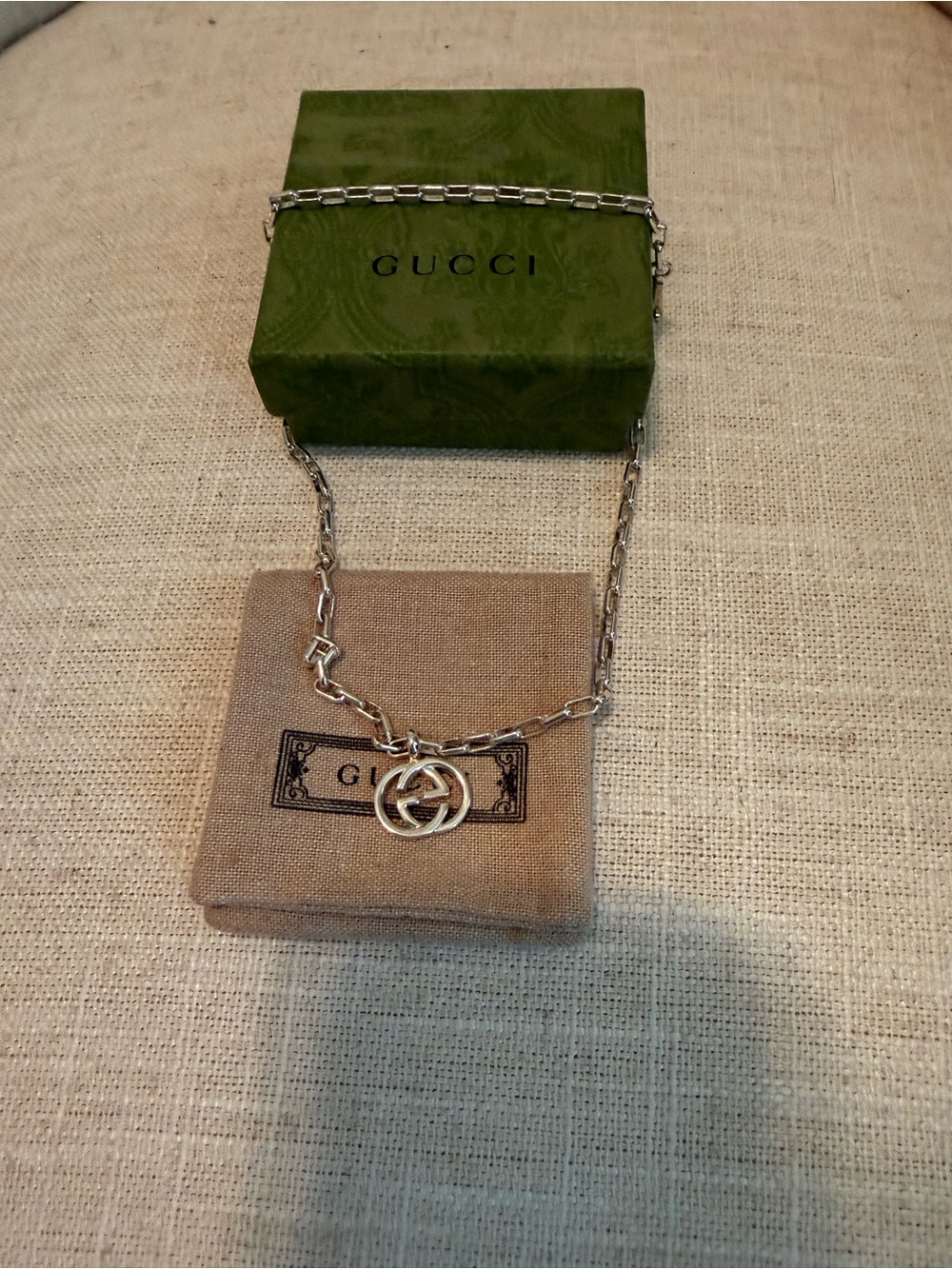 Gucci Silver Interlocking G Charm Necklace
